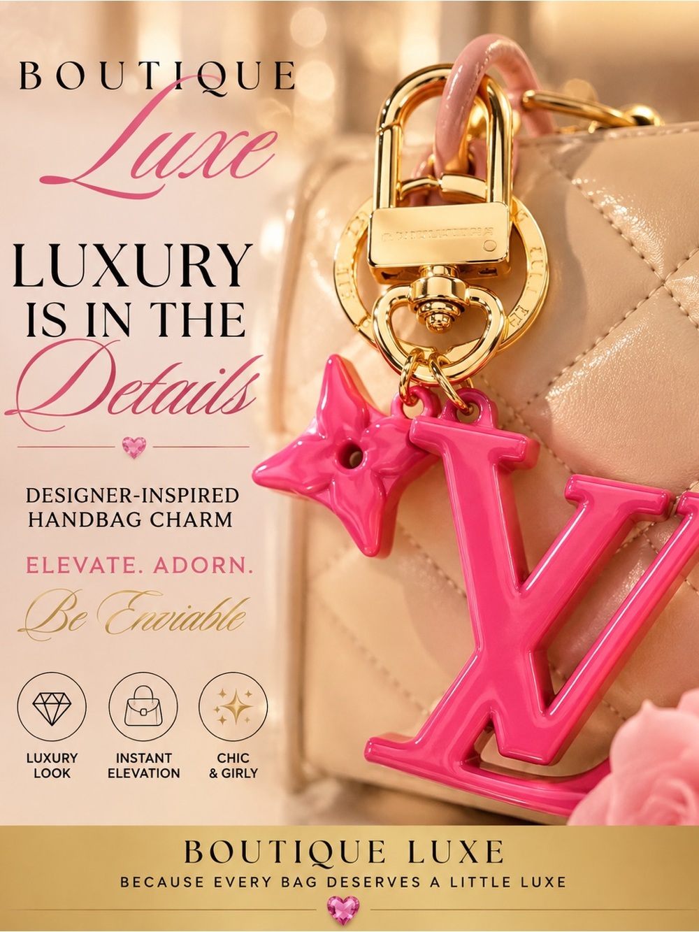 Boutique Luxe Hot Pink LV | Handbag, Jewelry Charm